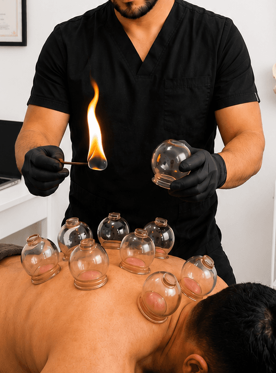 Terapia de ventosas con fuego aplicada en la espalda
